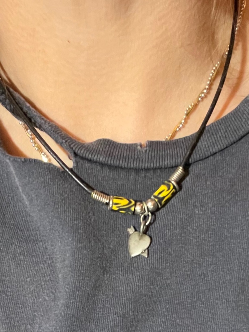Vintage 90s Smiley Heart and Arrow Beaded Cord NecklaceVintage 90s Smiley Heart
